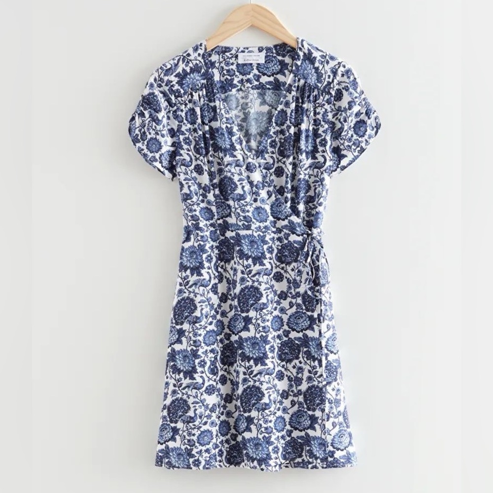 & Other Stories Blue and white Floral wrap mini dress Size 8 Pristine condition.